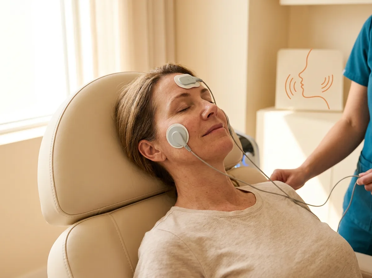 Woman with a naturally lifted, well-rested lower face and jawline, the Emface no-needle result